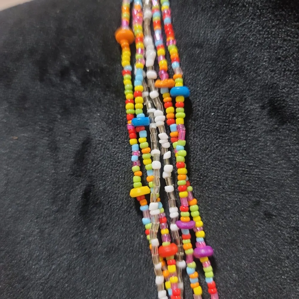 Vintage Bohemia Handmade Rainbow Seed Beads Simple Choker Necklace Yellow - Image 4