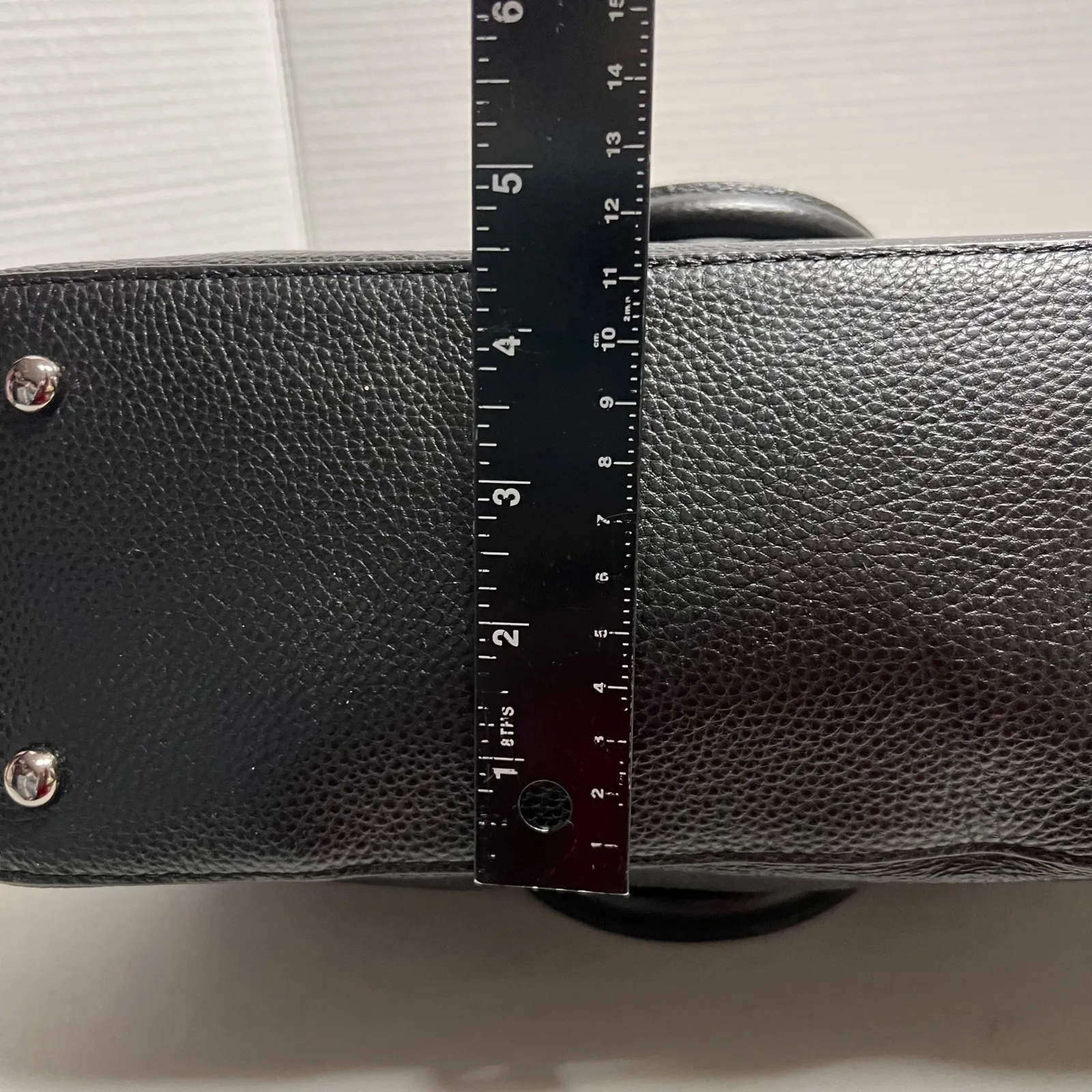 HESHE Women's Pebble Leather Shoulder Tote Bag Black 12X4.5X10 Silver Hardware - Image 4