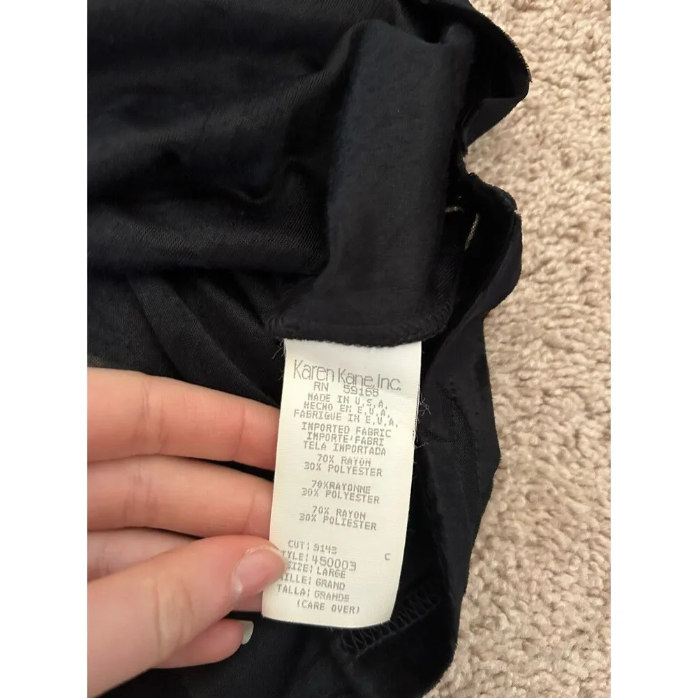 Karen Kane Black Velvet Sheer Plant Design Long Sleeve Button Blouse Size L - Image 7