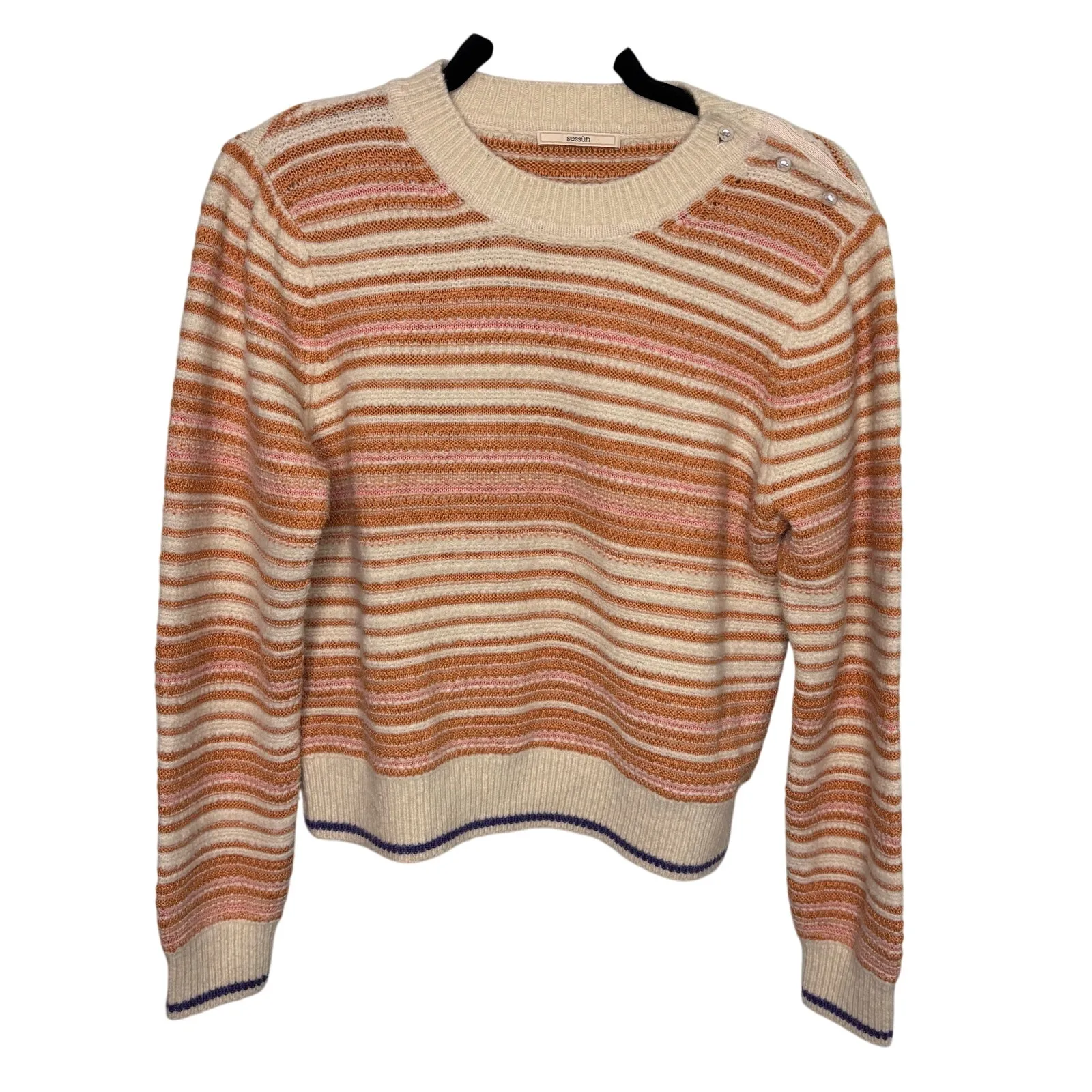 Sessun Nagaina Wool Stripe Crewneck Sweater M Pink Size M - Image 3