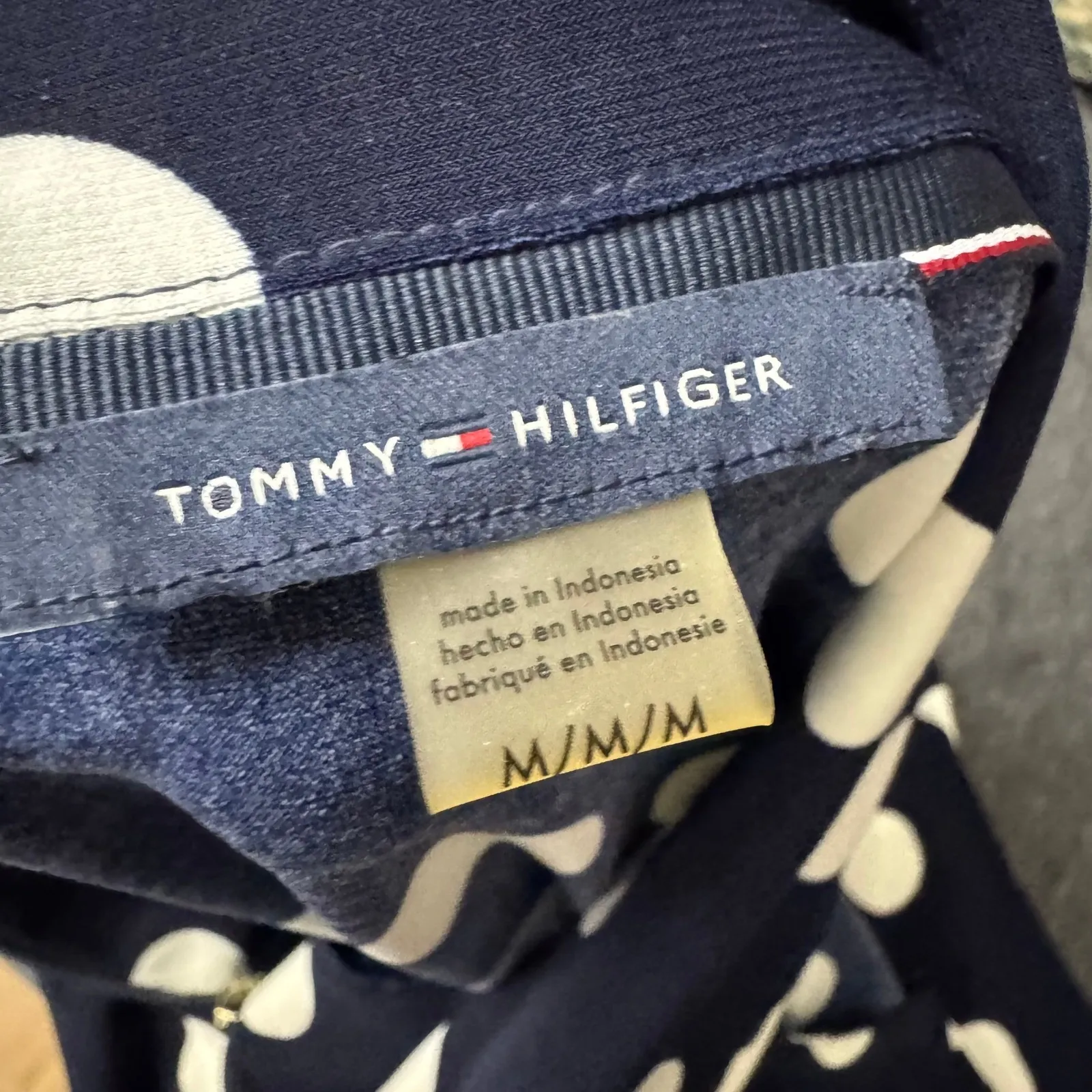 Tommy Hilfiger Women Navy Blue White Polka Dot Sleeveless Collared Zip Top M - Image 3