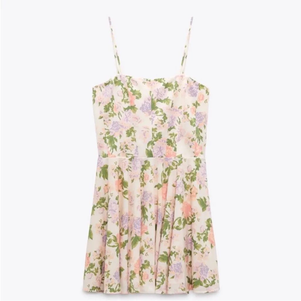NWT Zara Mini Floral Spaghetti Strap Dress Blogger Favorite Sz XS - Image 3
