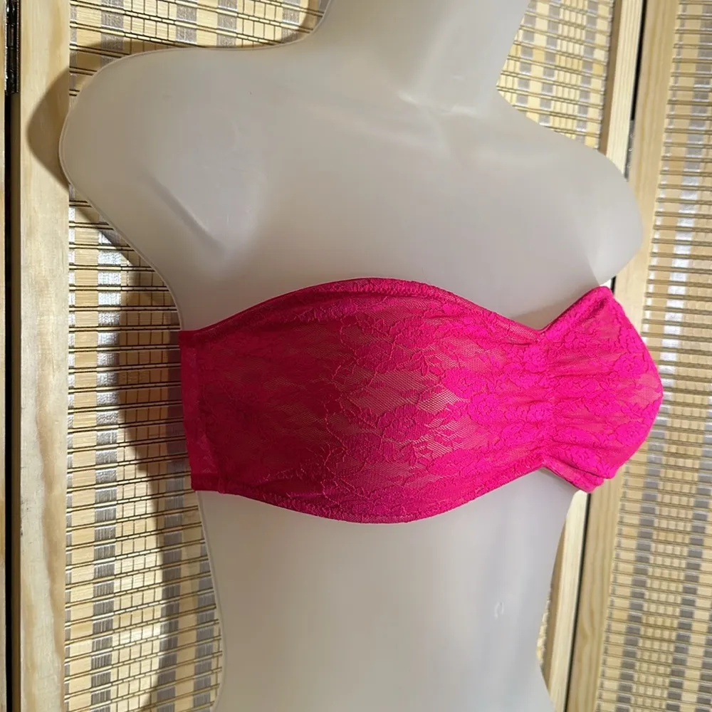 PINK Victoria's Secret Hot Pink Lace Bandeau Small S - Image 3