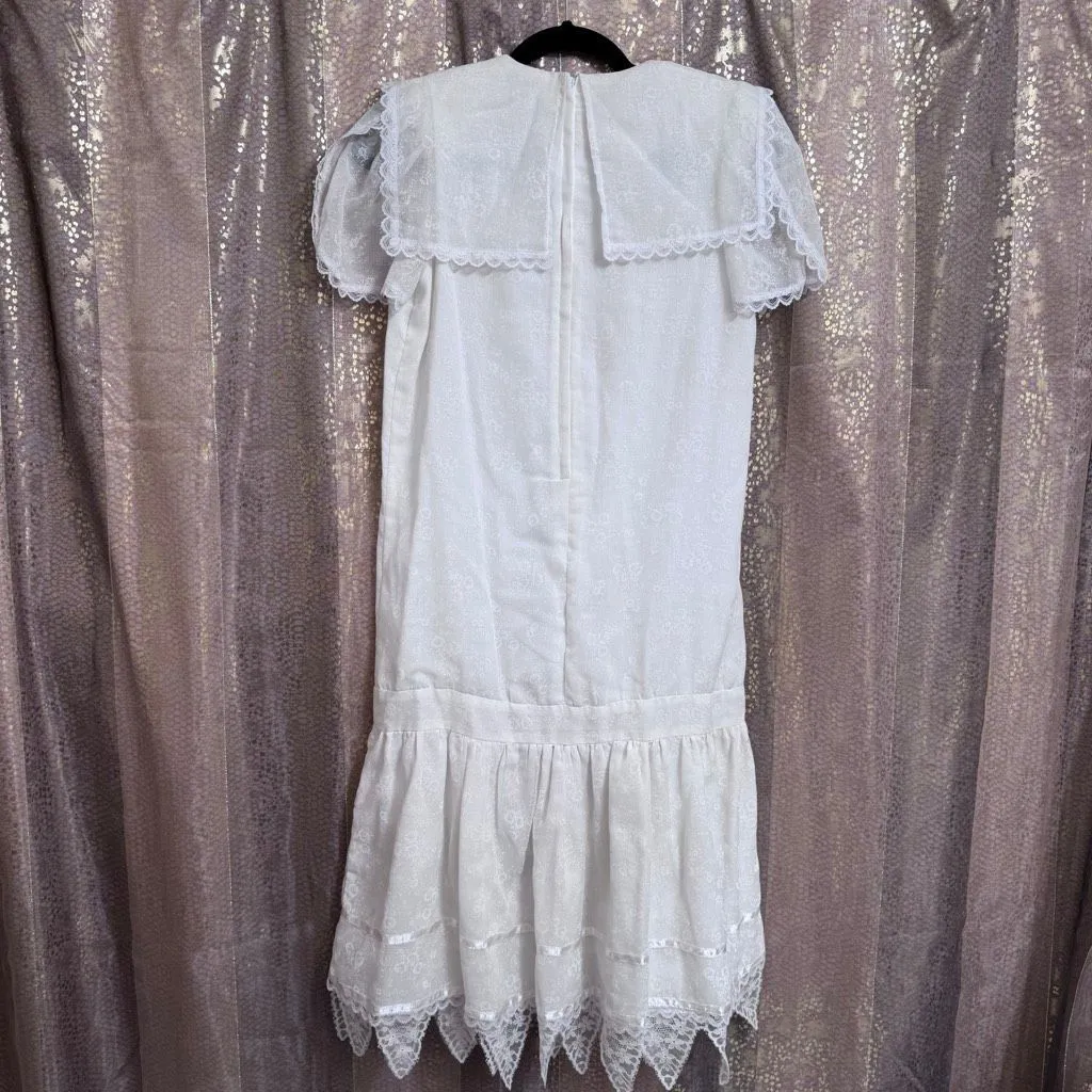Vintage Gunne Sax By Jessica McClintock 1980's Peasant Prairie Dress White Lace - Image 3
