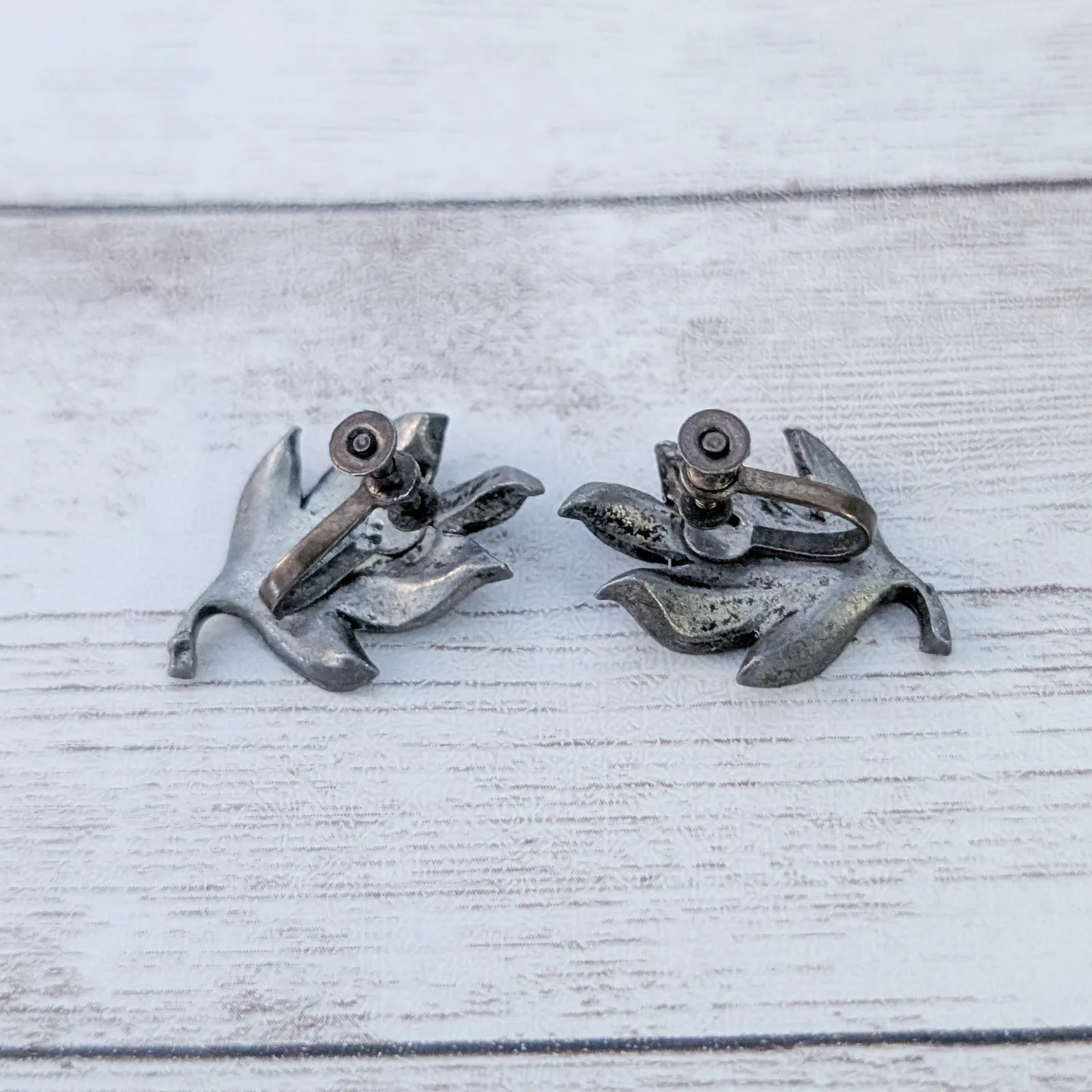 Vintage Screw On Earrings Leaf with Blue Gems - Image 6