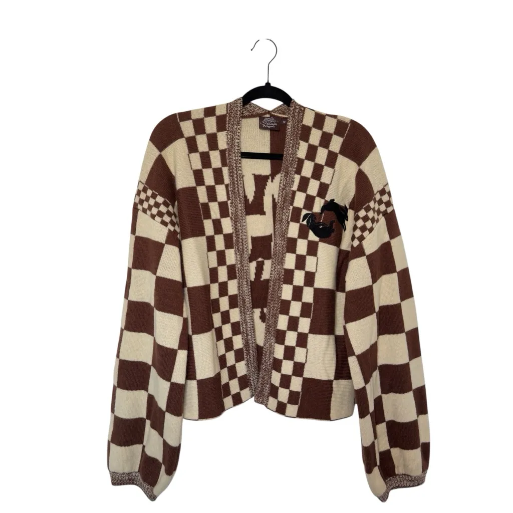 Harry’s Hidden Angels Medium Brown Cream Checkered Cardigan Love On Tour Retro - Image 4
