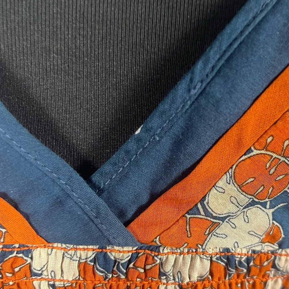 Susana Monaco Silk Cotton halter dress orange navy white floral Hawaiian size 8 - Image 3