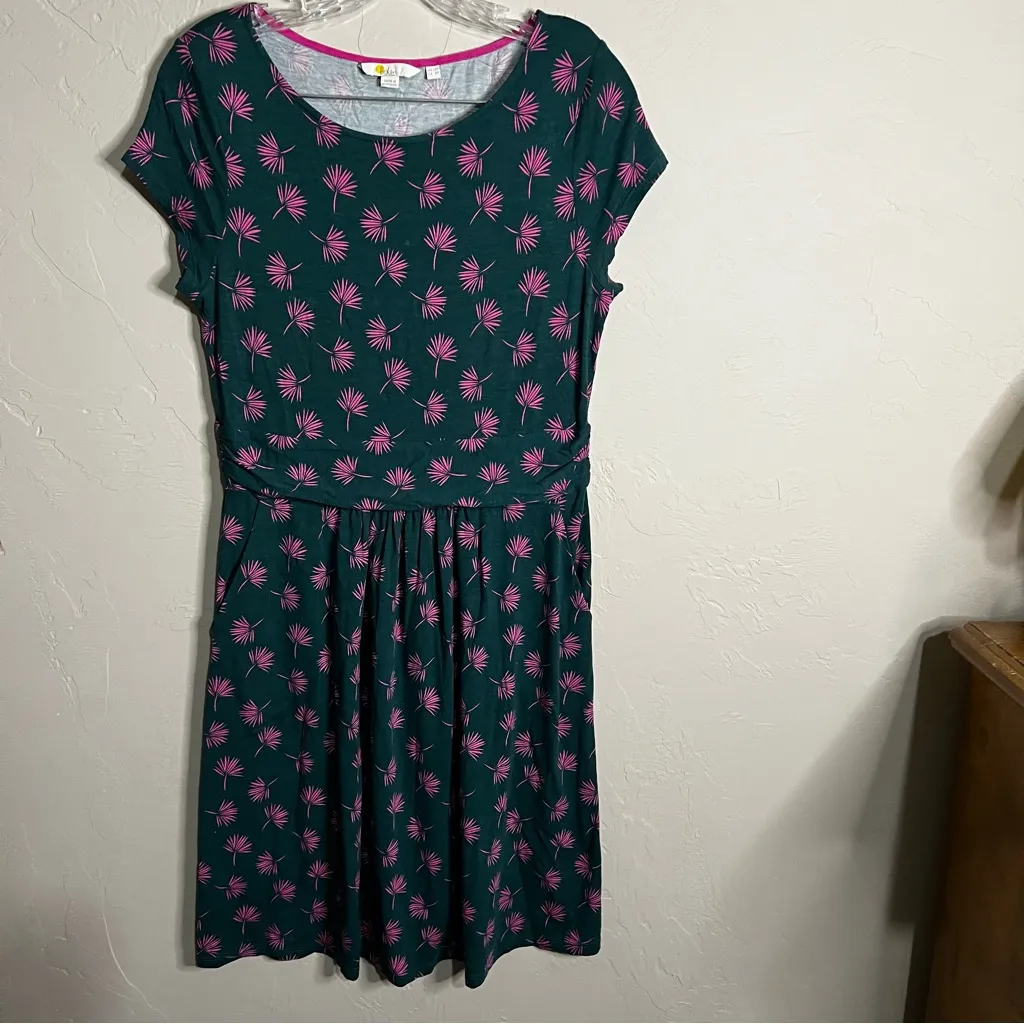Boden Amelia Green Pink Palm Jersey Knit Petite Dress Size 12P - Image 4