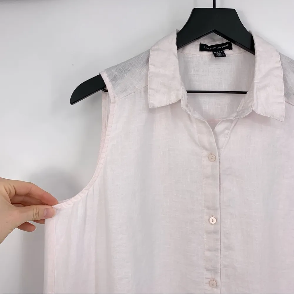 SAKS FIFTH AVENUE Linen Sleeveless Shirt Dress Light Pink L - Image 3