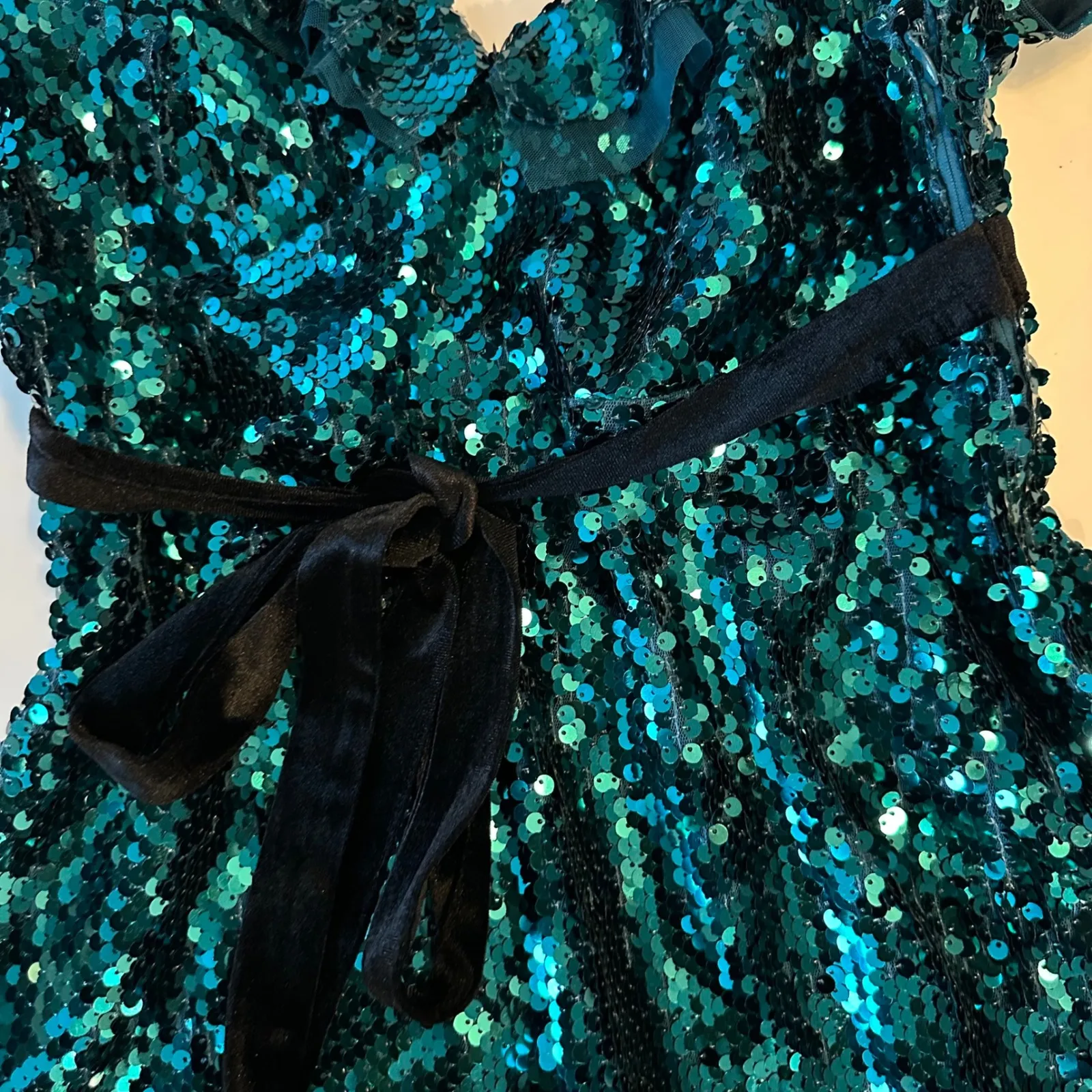 Free People green sequin siren‎ ruffle party dress size 8 holiday wedding guest - Image 4