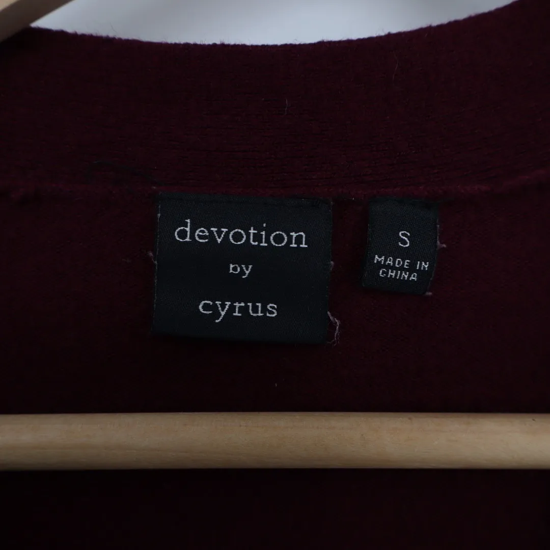 devotion by cyrus Burgundy Ribbed Knit Open Long Sleeve Cardigan Sweater Size S Red - Image 3