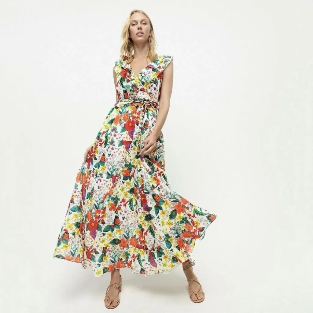 NWT J.Crew Ruffle-front Maxi in Ratti Island Botanical Print Cotton Dress 10 - Image 3