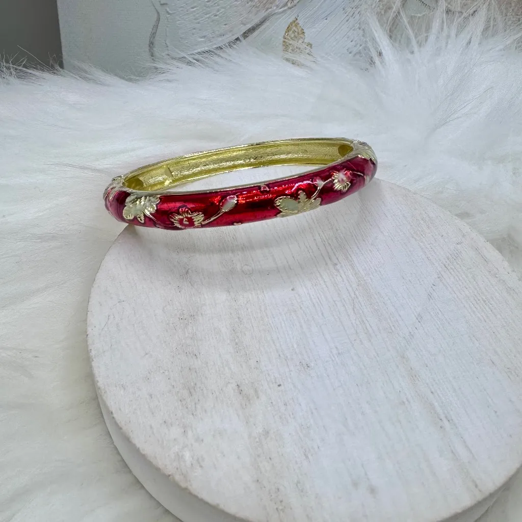 Red Flower Enamel Cloisonne Bracelet Bangle - Image 5
