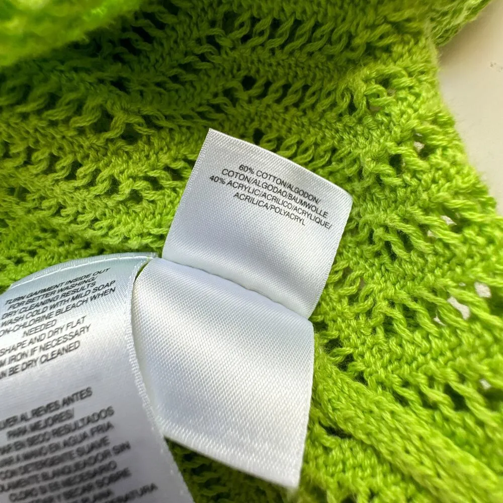 Kasper Open Knit Drape Cardigan Bright Lime Cotton Blend Green Size Medium - Image 3