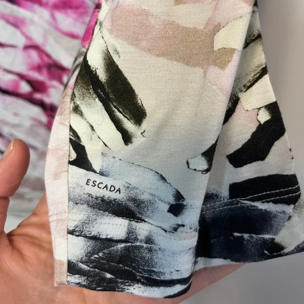 ESCADA Viscose WaterColor Jewel Tone Print 3/4 Length Sleeve Tunic Size M Pink - Image 2