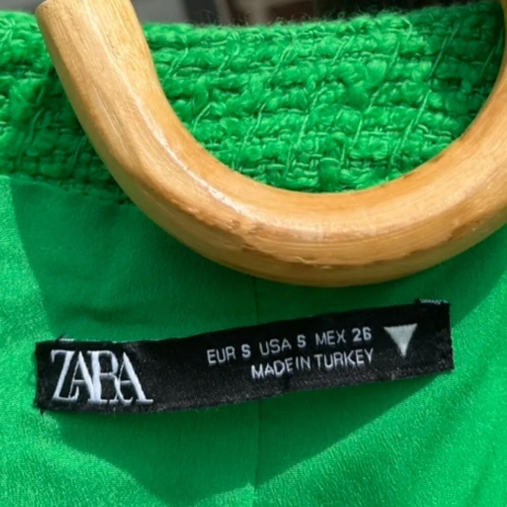 Zara Green Textured Weave Dress with Jewel Buttons Women's Small - Image 6