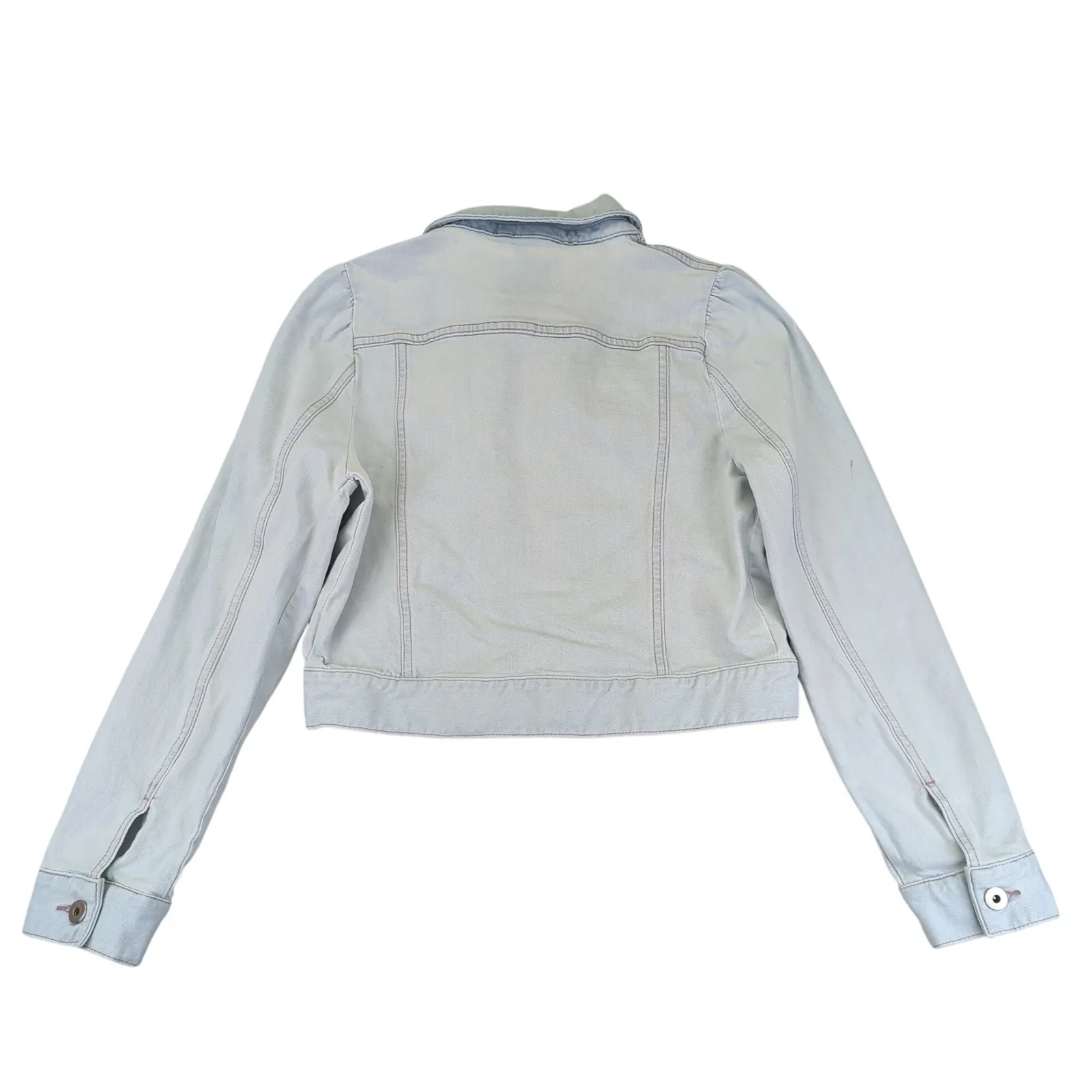 Kate Spade Cropped Denim Jacket Y2K Womens Light Wash‎ Jean Medium Puff Sleeve - Image 2