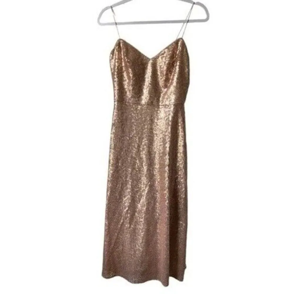 NWT Dessy Collection Sleeveless V Neck Sequin A Line Midi Dress 0 Rose Gold Pink - Image 2