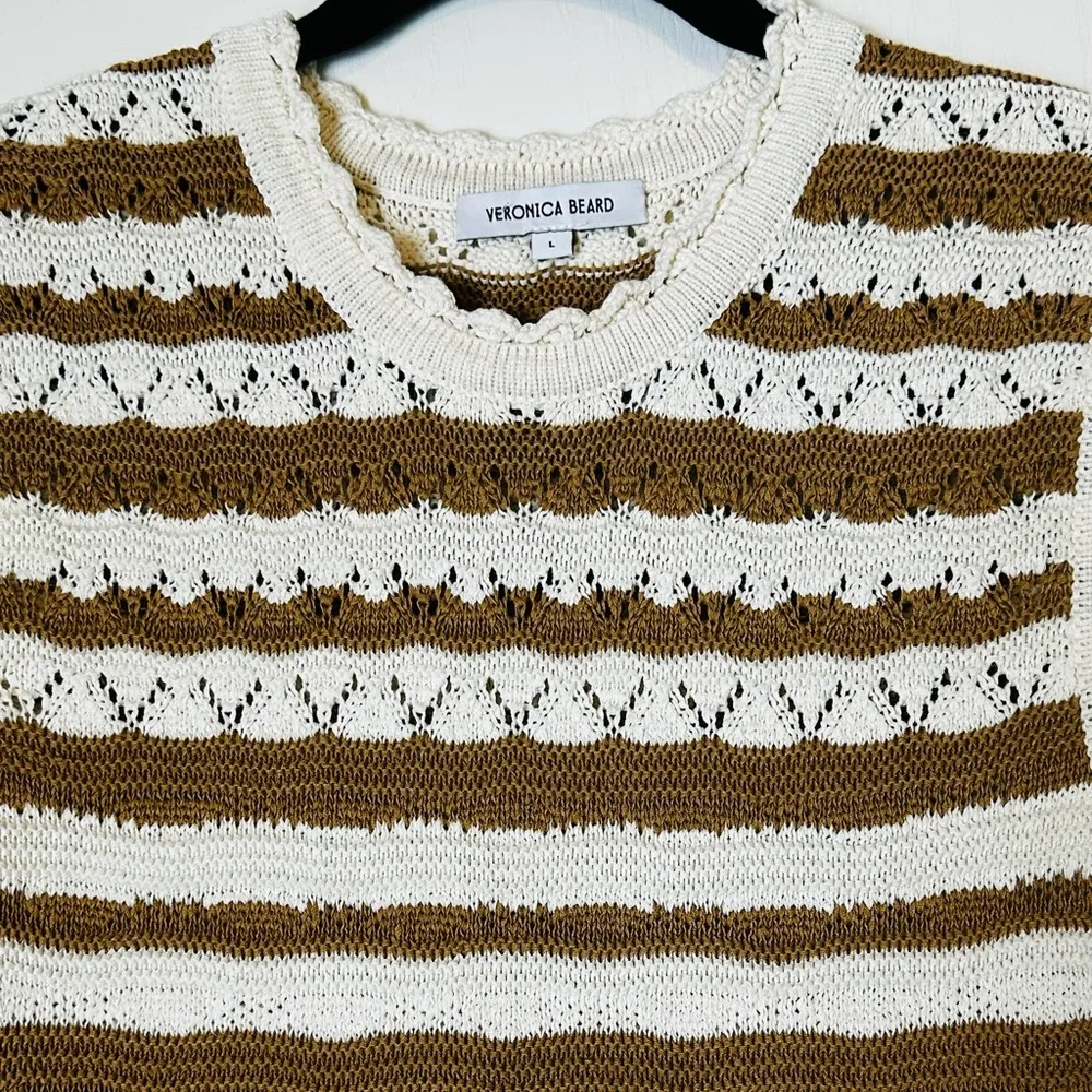 Veronica Beard Templeton Dress Tan Crochet Knit Desert Khaki Size Large - Image 4
