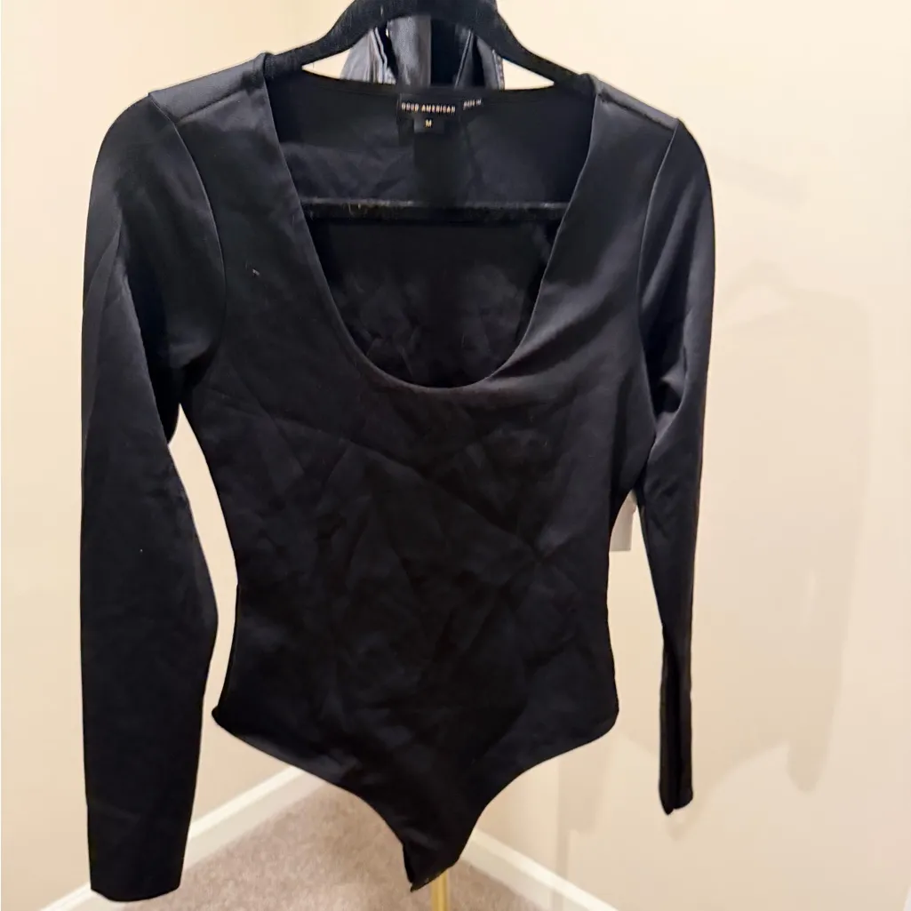 Good American Scoop neck black thong long sleeve body suit medium scuba style - Image 5