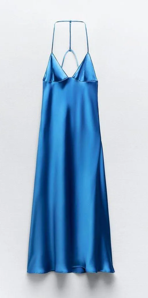 Dress Cobalt Blue Satin Effect Maxi Midi Wedding Party Date Coctail - Image 10