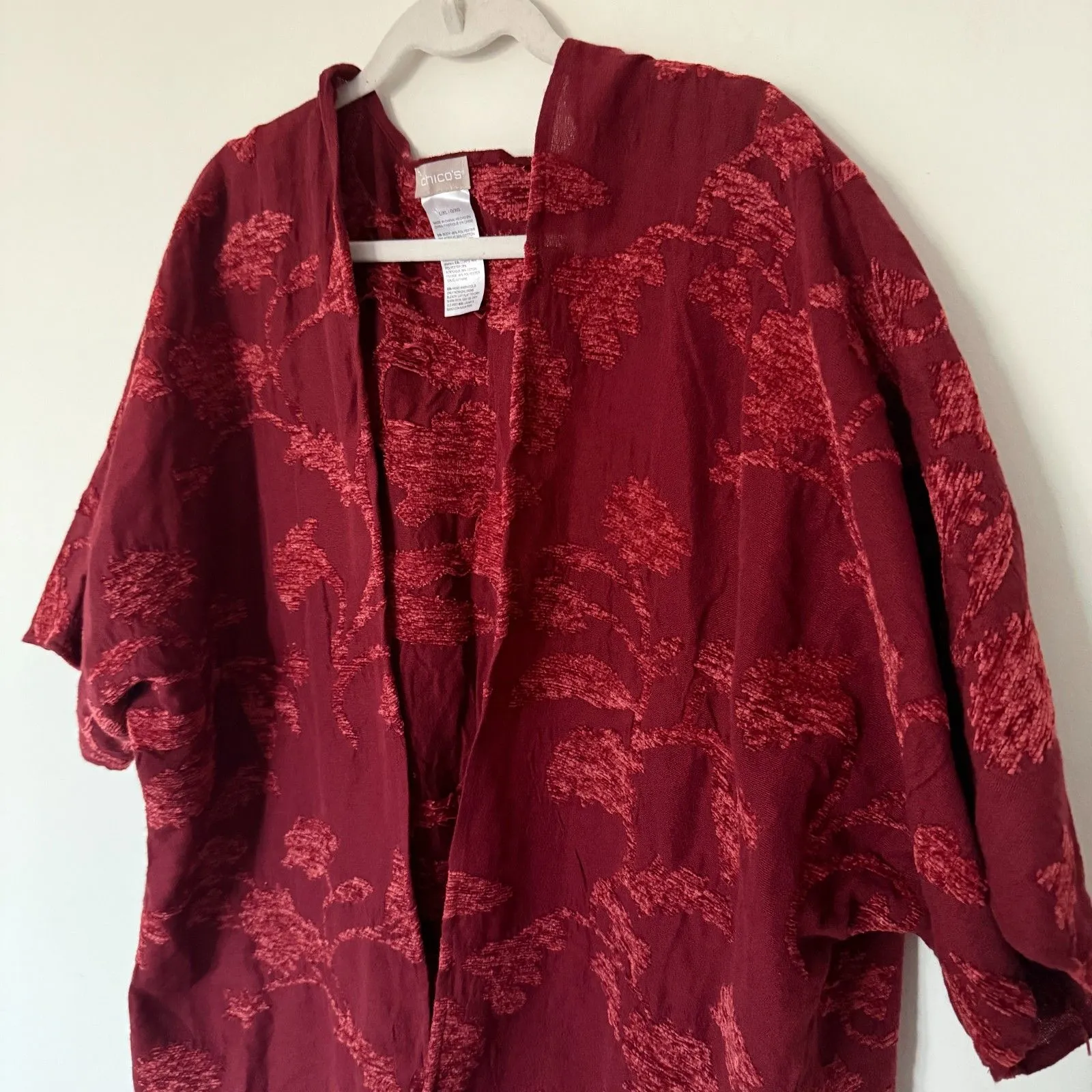 Chicos Chenille Floral Jacquard Fringe Ruana Wrap Kimono Soft Cozy Boho Sz L/XL - Image 10