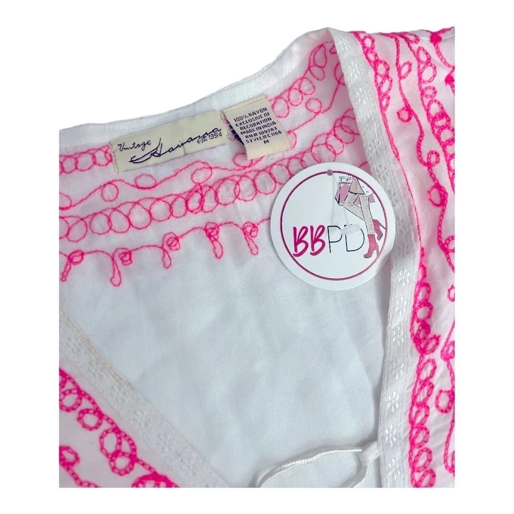 VINTAGE HAVANA WHITE AND NEON PINK EMBROIDERED GYPSY
TUNIC TOP size M - Image 9