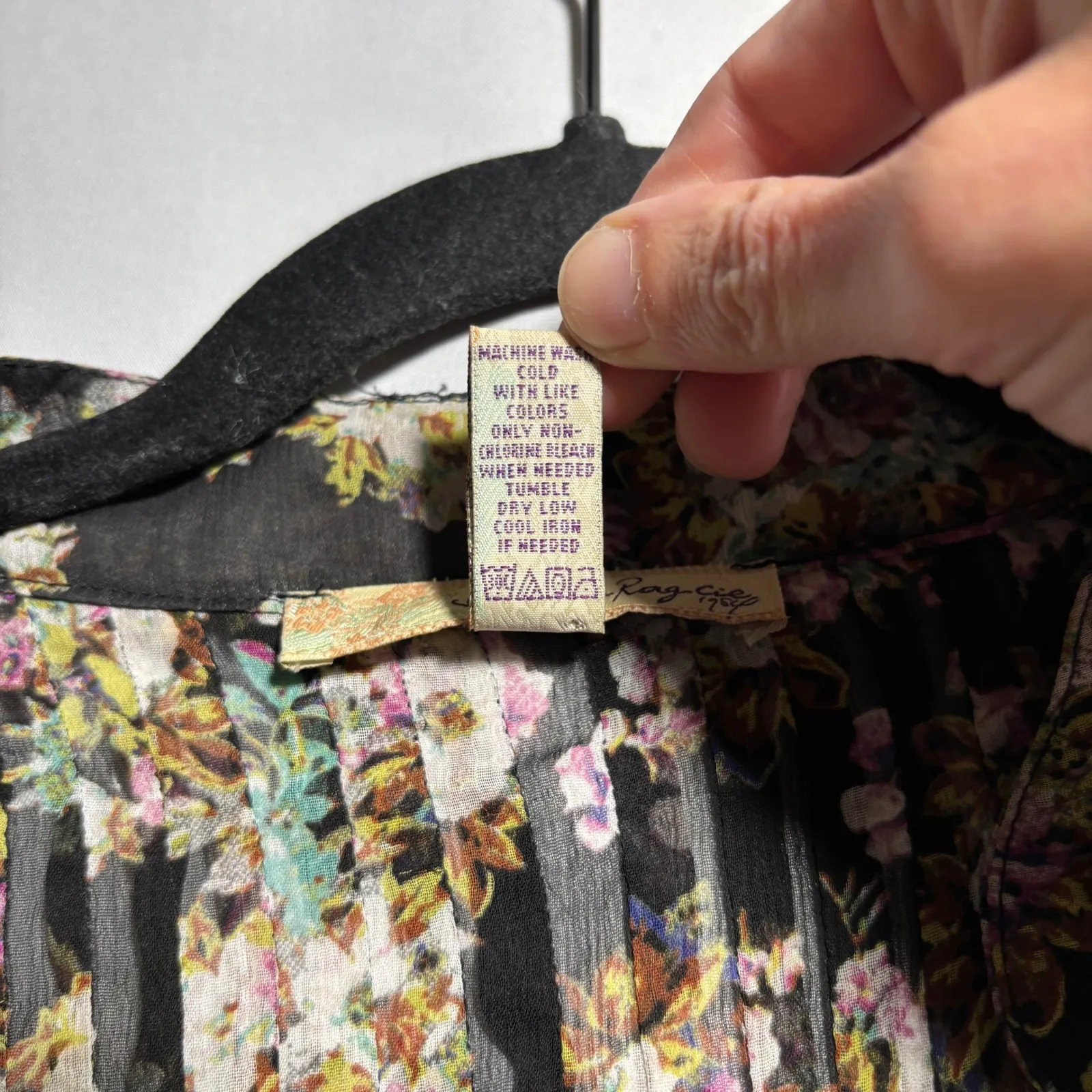 Whimsigoth Sheer Floral Black‎ Mini Dress Tunic Pleated Waist Tie V Neck Fairy S - Image 4