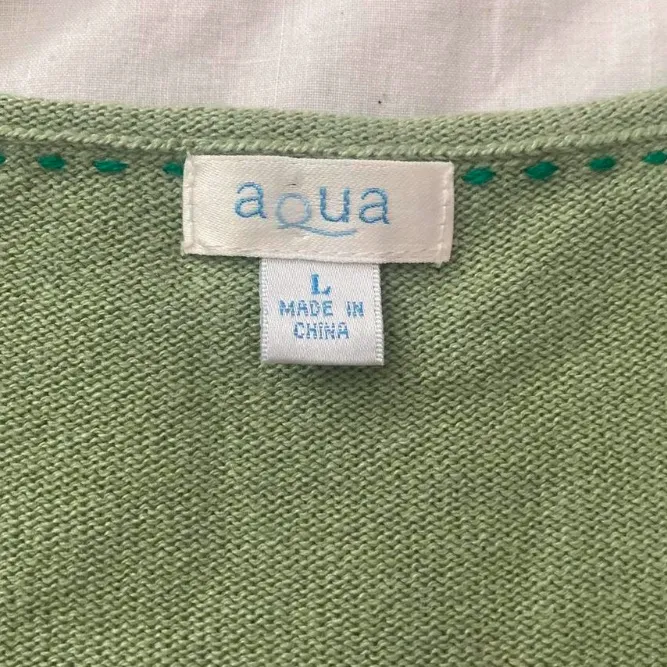 Vintage Y2K Aqua Silk Cashmere Blend Floral Cardigan Size Large Green - Image 4