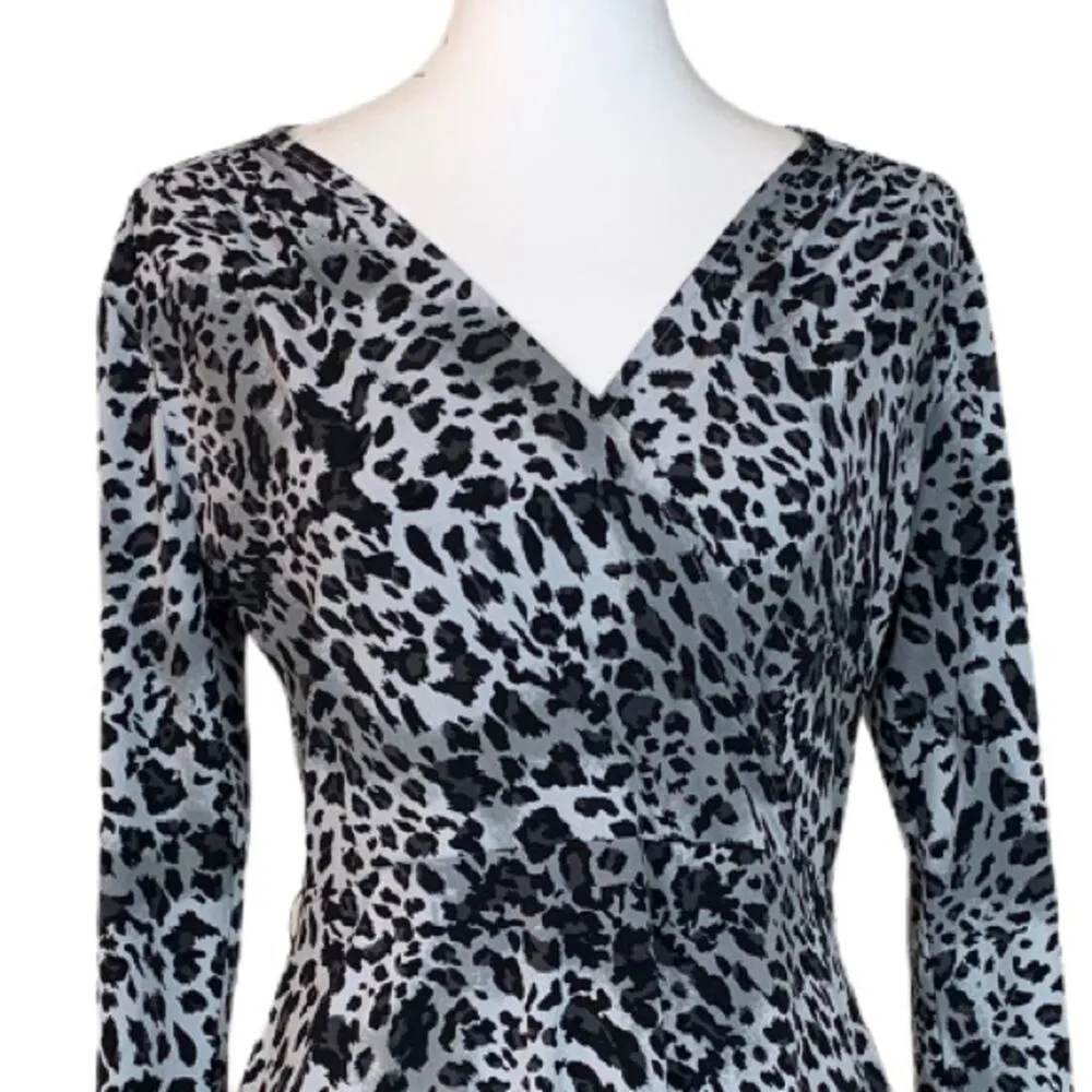 Ellen Tracy Women's Faux Wrap Dress Jersey Black Snow Leopard Size Medium M - Image 5