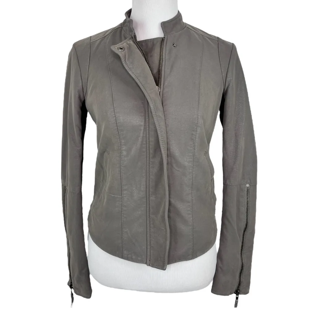 FREE PEOPLE Cool & Clean Faux-Leather Jacket Ribbed Knit Insets Zip Cuffs Size - Image 2