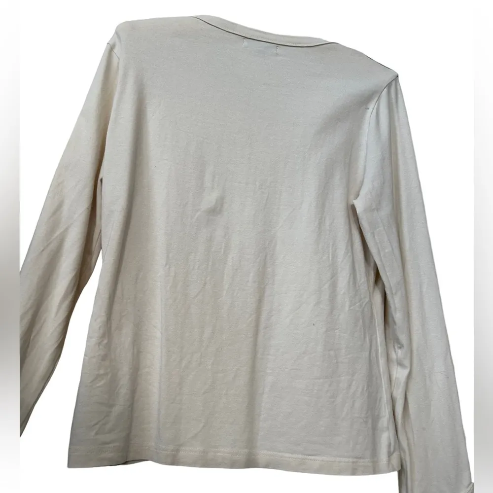 Burberry Cream With Novacheck Shoulder Accents V-neck Size Large Top. - Image 3