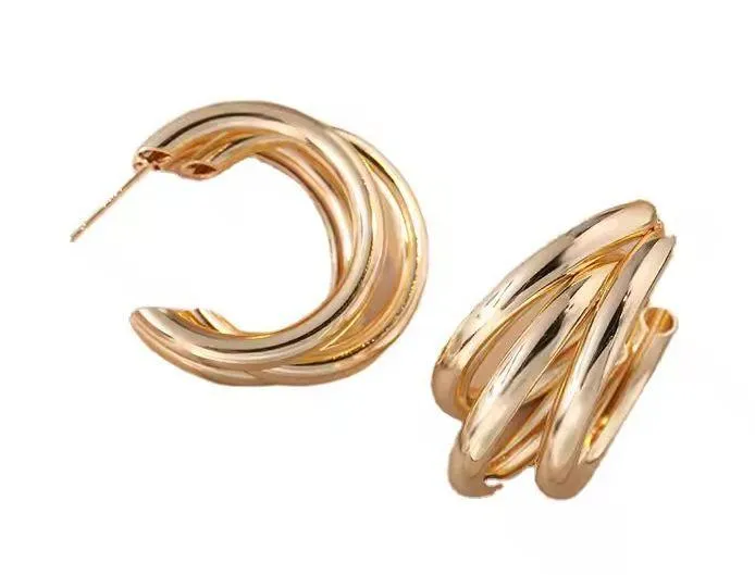 Large Triple Hoops Gold Triple Earrings Gold Hoops Party Hoop Earrings Thick - Image 3