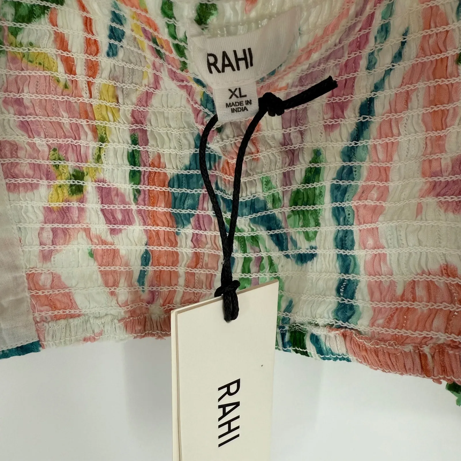 RAHI New Maui Chantal‎ Top Floral Print Tie Back Woven Ring Cropped XL White - Image 5