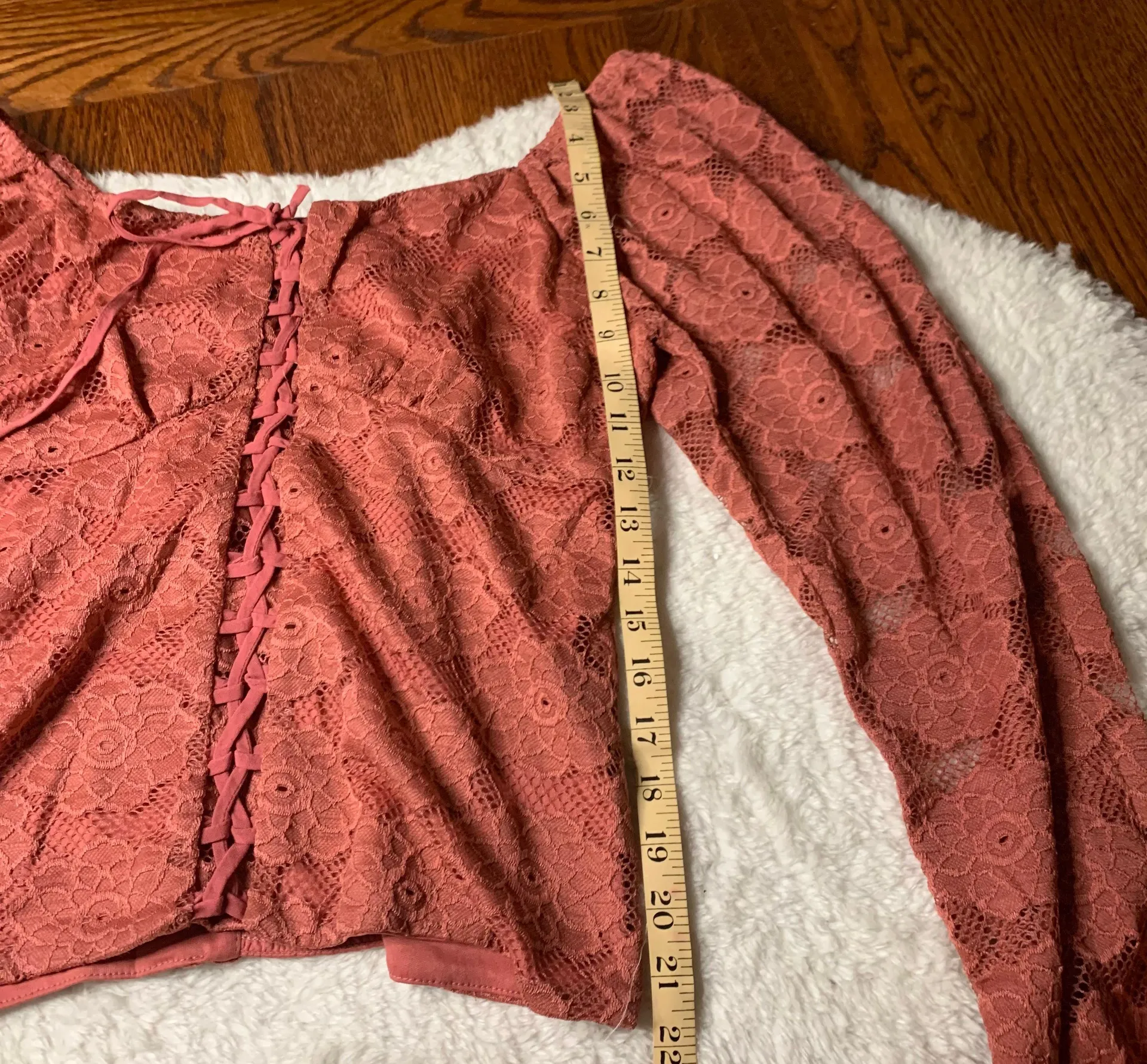 Juniors Pink long sleeve lace up cropped boatneck Long Sleeve top NWT Size L Size L - Image 5