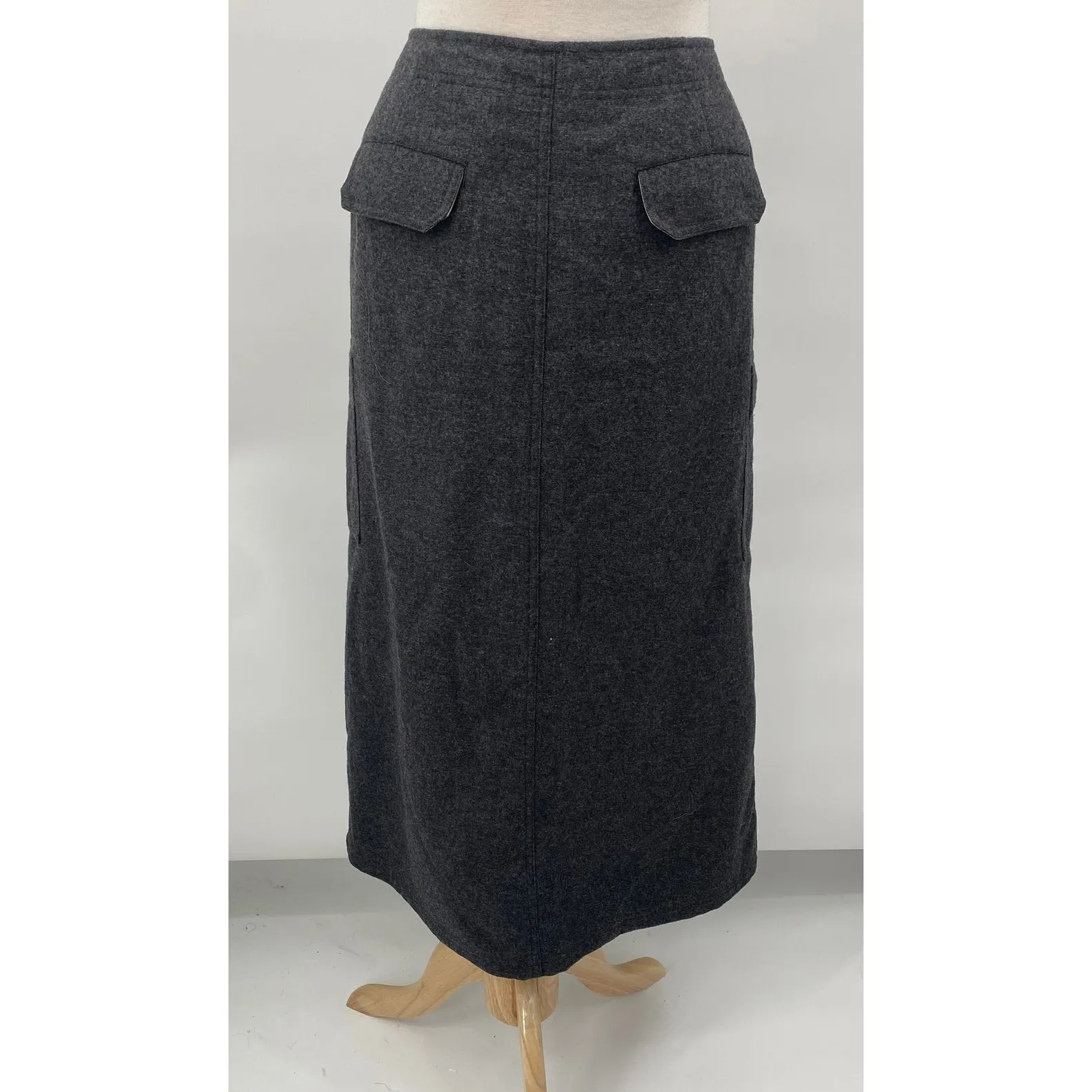 Vintage Eddie Bauer Wool Cargo Skirt Cinched Waist Maxi Gray Petite Womens 12P - Image 6