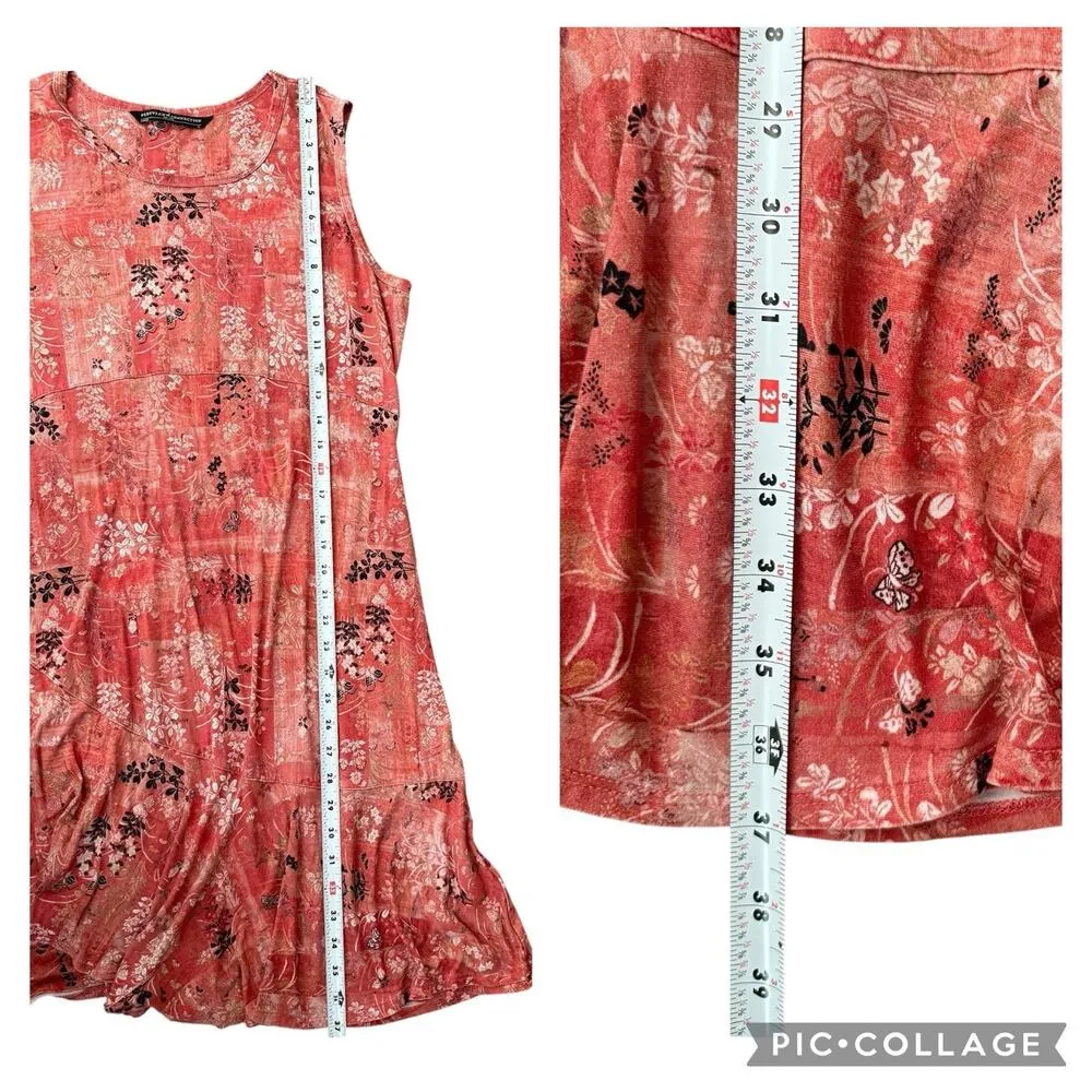 Peruvian Connection Phoenix Midi Dress Crew Neck Coral Terracotta Floral Large - Image 9