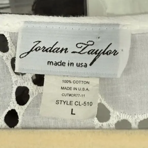 B8 Jordan Taylor White Eyelet Cotton Tunic Top Cover Up Made in USA Size L - Image 2