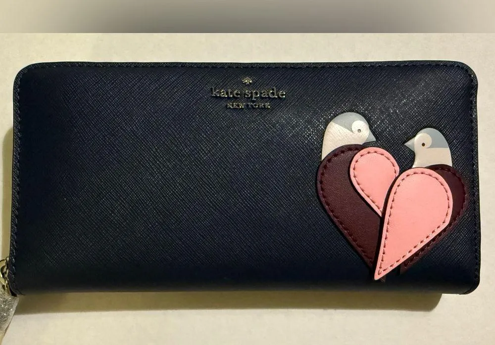Kate Spade NY Limited Edition Large Nightcap Navy Continental Love Birds Wallet - Image 7