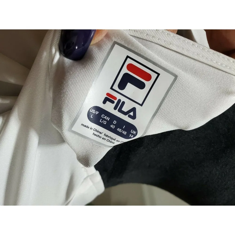 Fila Women's Solid White Polyester V-Neck Cap Sleeve Activewear Top Size Large - Image 9