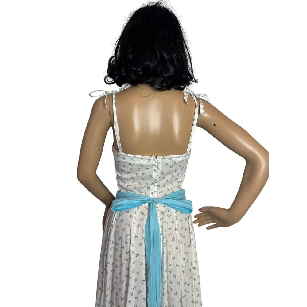 Vintage 60's spring meadow dress in white & blue froral circular XS - Image 7