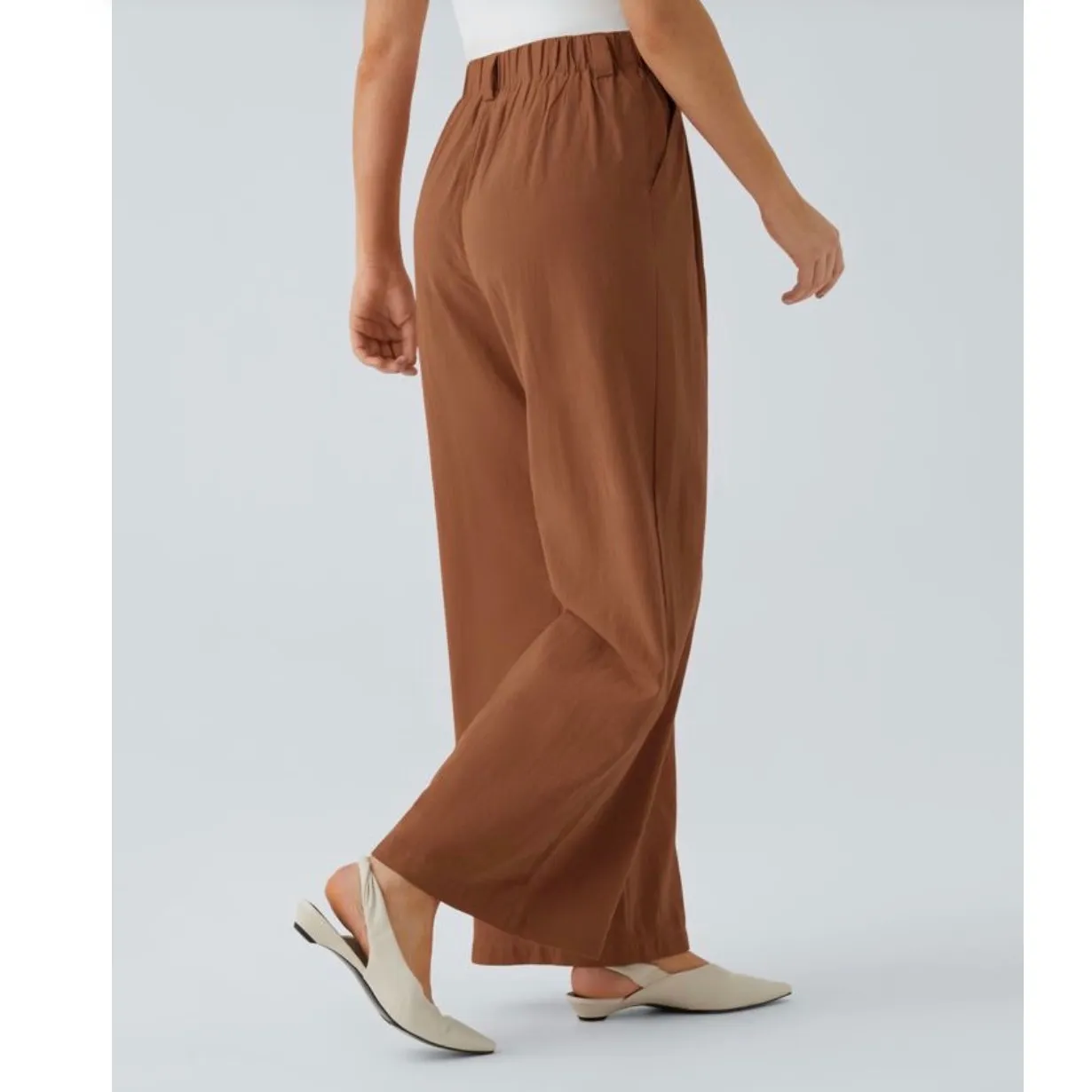 Halara High Waisted Pocket Wide Leg Flowy Solid Palazzo Casual LinenFeel Pants S - Image 2