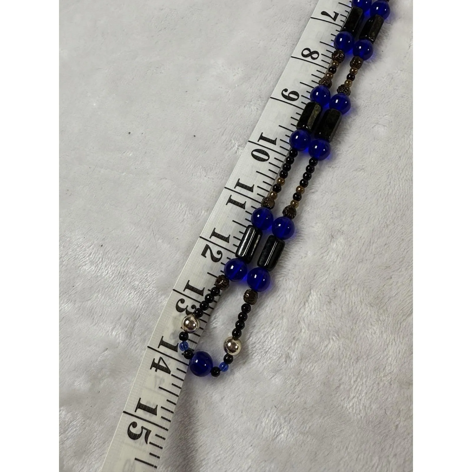 Vintage Necklace‎ Multi Shaped Art Glass Shades of Cobalt Blue/Black beads Blue - Image 5