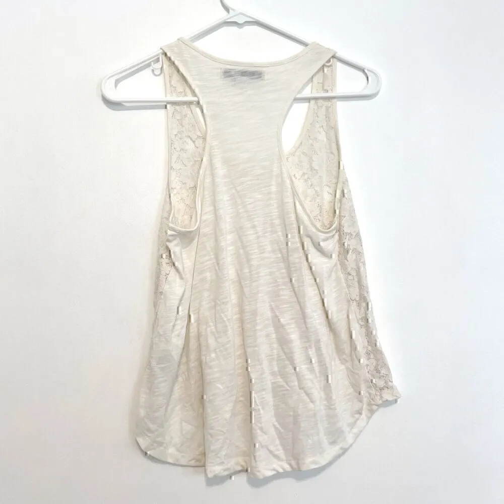 FOREVER 21 White Floral Lace Front / Solid Back Mixed Media Twee Racerback Tank - Image 9