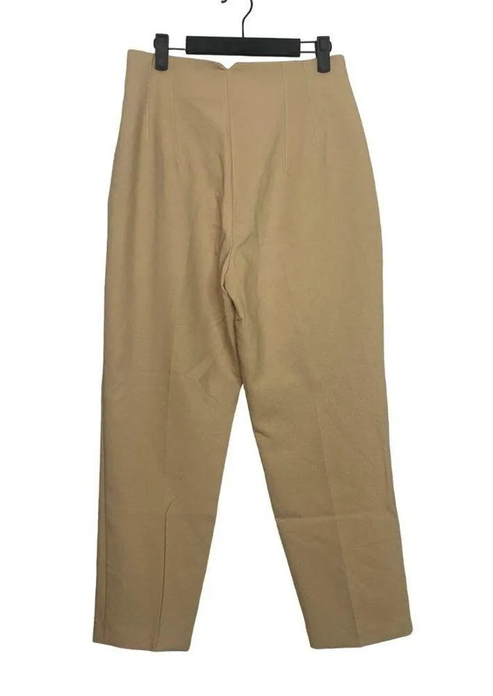 High Rise Tapered Trousers Pleated Slash Pockets L Cream #1942 - Image 5
