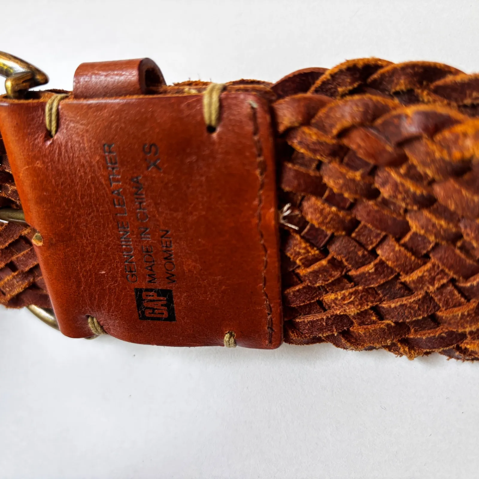 GAP Women's Brown Braided Woven Leather Belt Round Buckle‎ Size XS Extra Small - Image 3