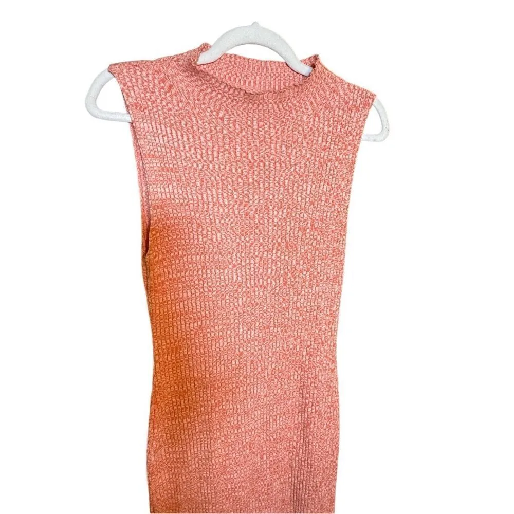 Anthropologie Daily Practice Mock Neck Ribbed Knit Midi Dress Sz XS Orange coral - Image 8