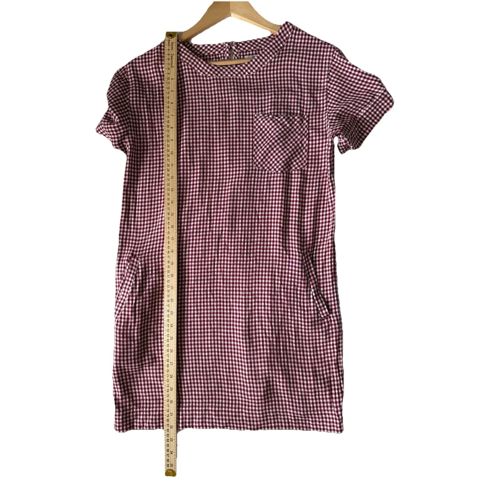 Madewell Gingham Shift Dress Small Red‎ White Checkered Sleeveless Viscose - Image 8