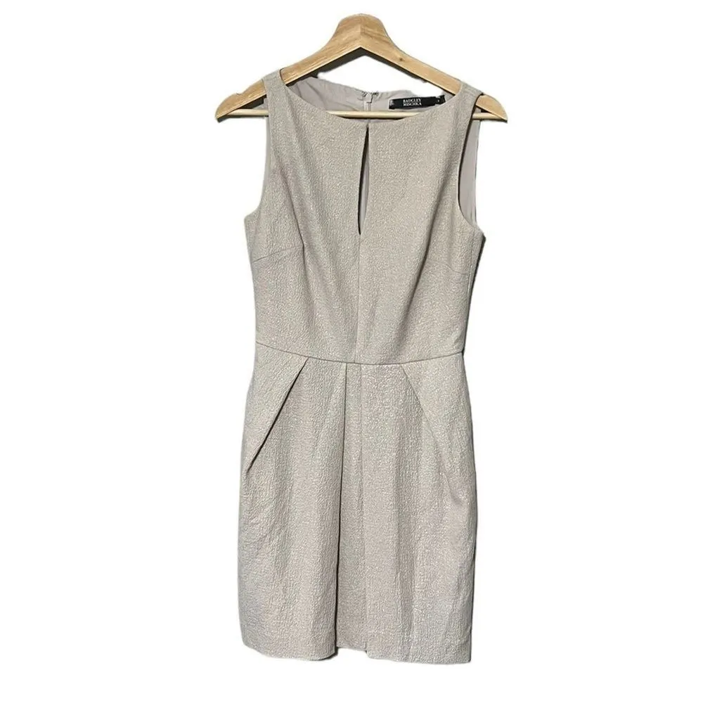 BADGLEY MISCHKA Bateau Neckline Knee-Length Neutral Metallic Dress 4 - Image 2