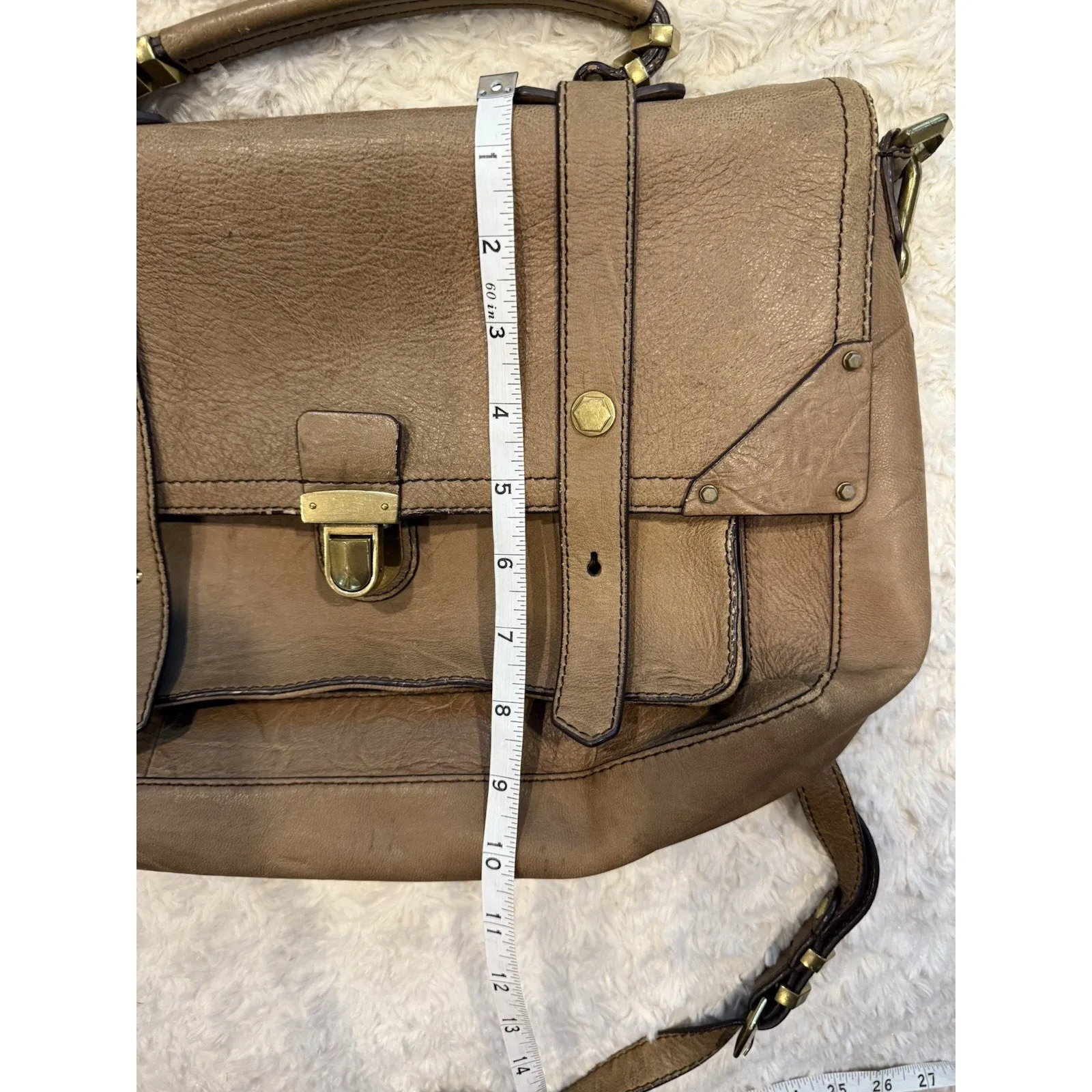 orYANY Brown Leather Pushlock Briefcase Messenger Crossbody Bag - Image 9